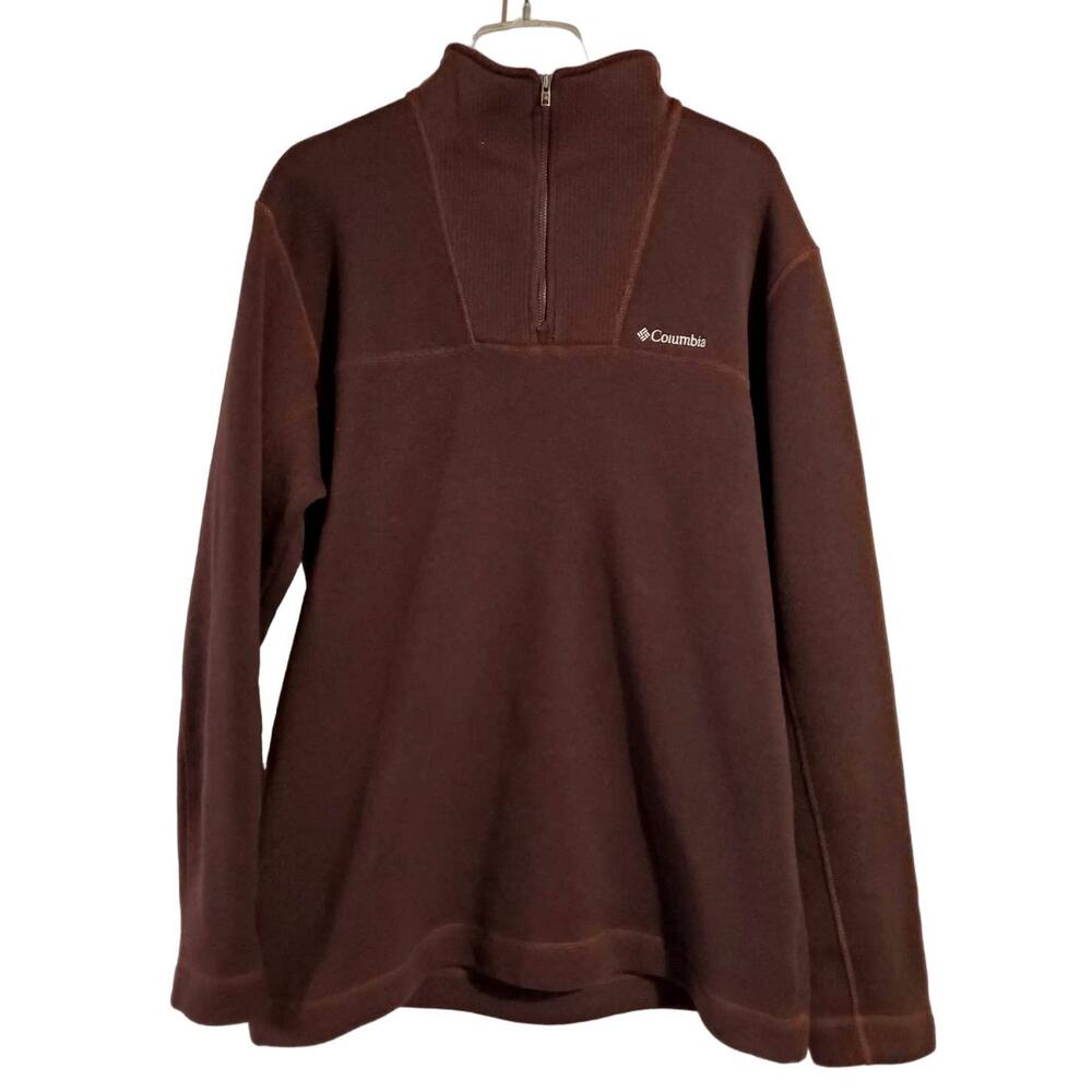 Columbia Men's XL 1/4 Zip Knit Pullover Fleece Lined Mock Neck Burgundy Sweater